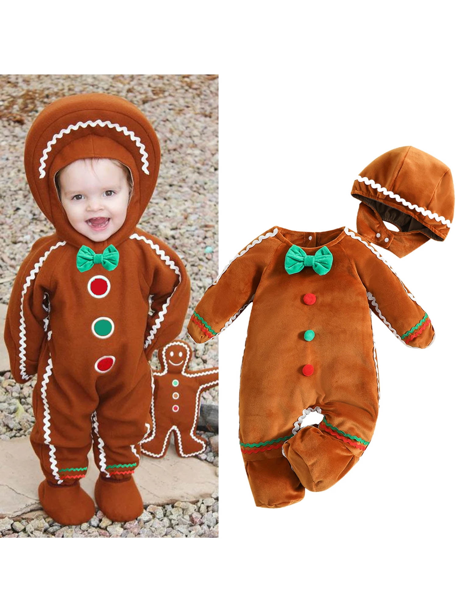 Cathery Baby Gingerbread Costume Boy Girl Christmas Outfit Gingerbread Onesie Footies Romper with Hat Cute Cosplay Outfit Walmart