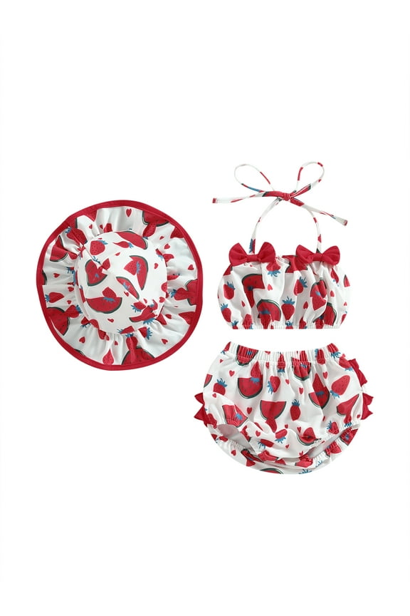 Baby Girl Swimsuit 3 6 9 12 24 Months Infant Fruit Print Bathing Suit Bikini Sets Swimwear Summer Beach 3Pcs Outfit