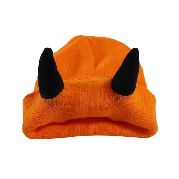 Cathery Child Devil Horn Hat Soft Knitted Beanie Cap with Horns Warm Winter Halloween Hat Hip Hop Cap for Indoor Outdoor