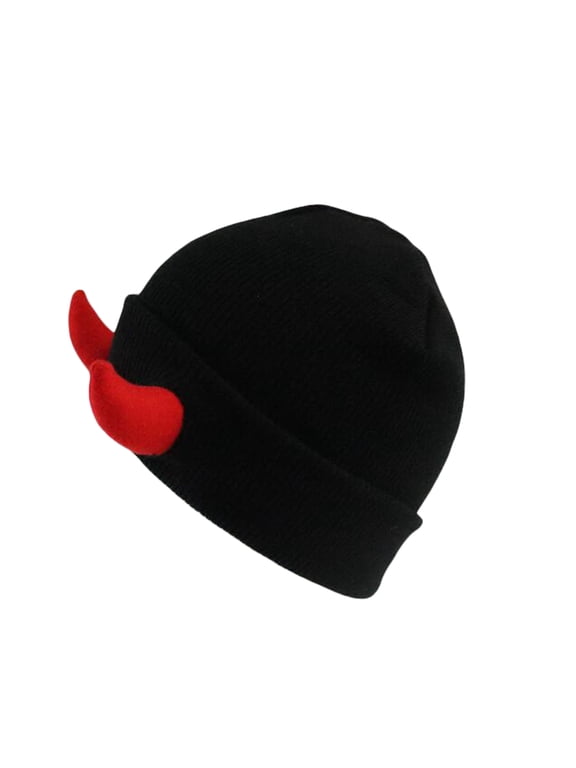 Child Devil Horn Hat Soft Knitted Beanie Cap with Horns Warm Winter Halloween Hat Hip Hop Cap for Indoor Outdoor
