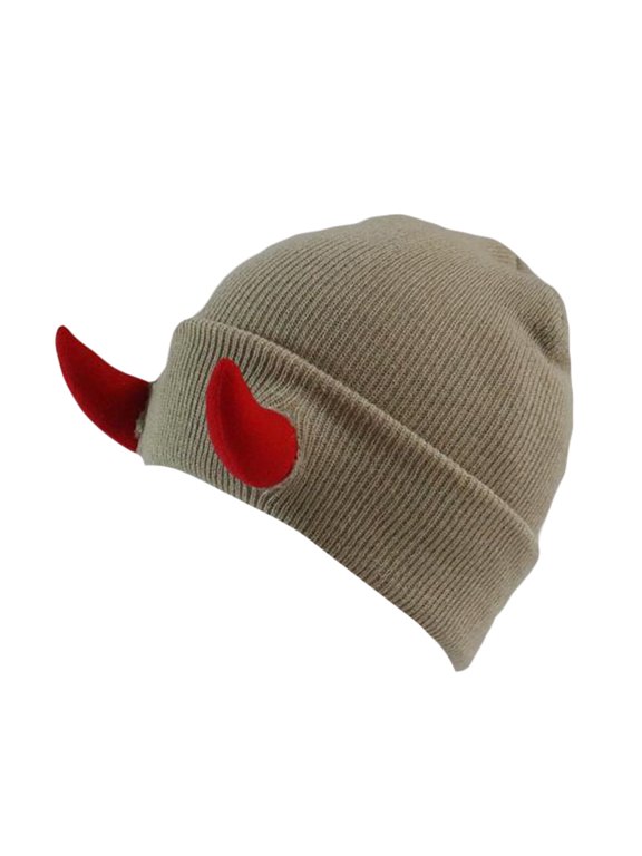 Child Devil Horn Hat Soft Knitted Beanie Cap with Horns Warm Winter Halloween Hat Hip Hop Cap for Indoor Outdoor