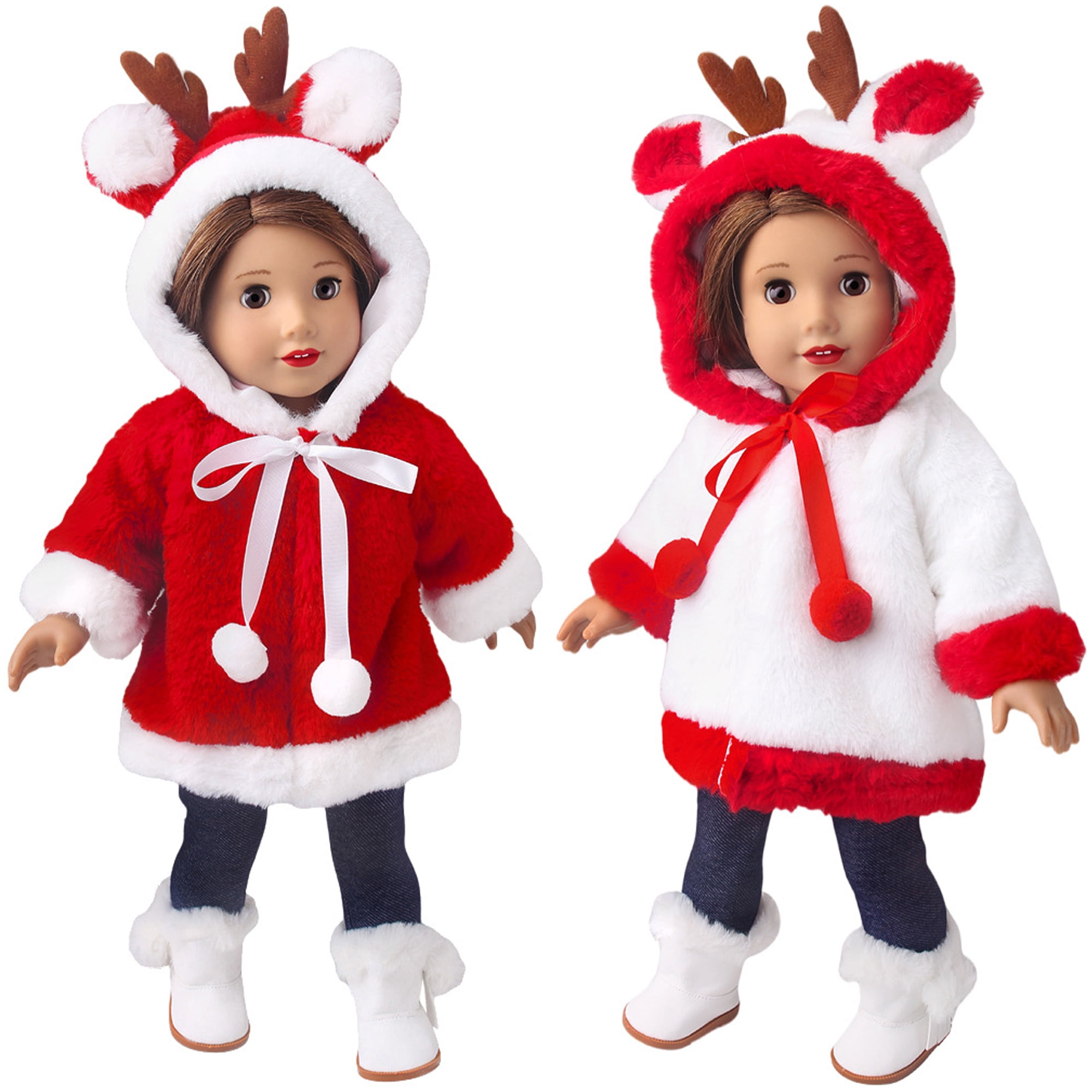 Cathery Christmas Doll Outfit Dress Clothes Accessories Plush Hooded Coat for 18 inch Doll Our