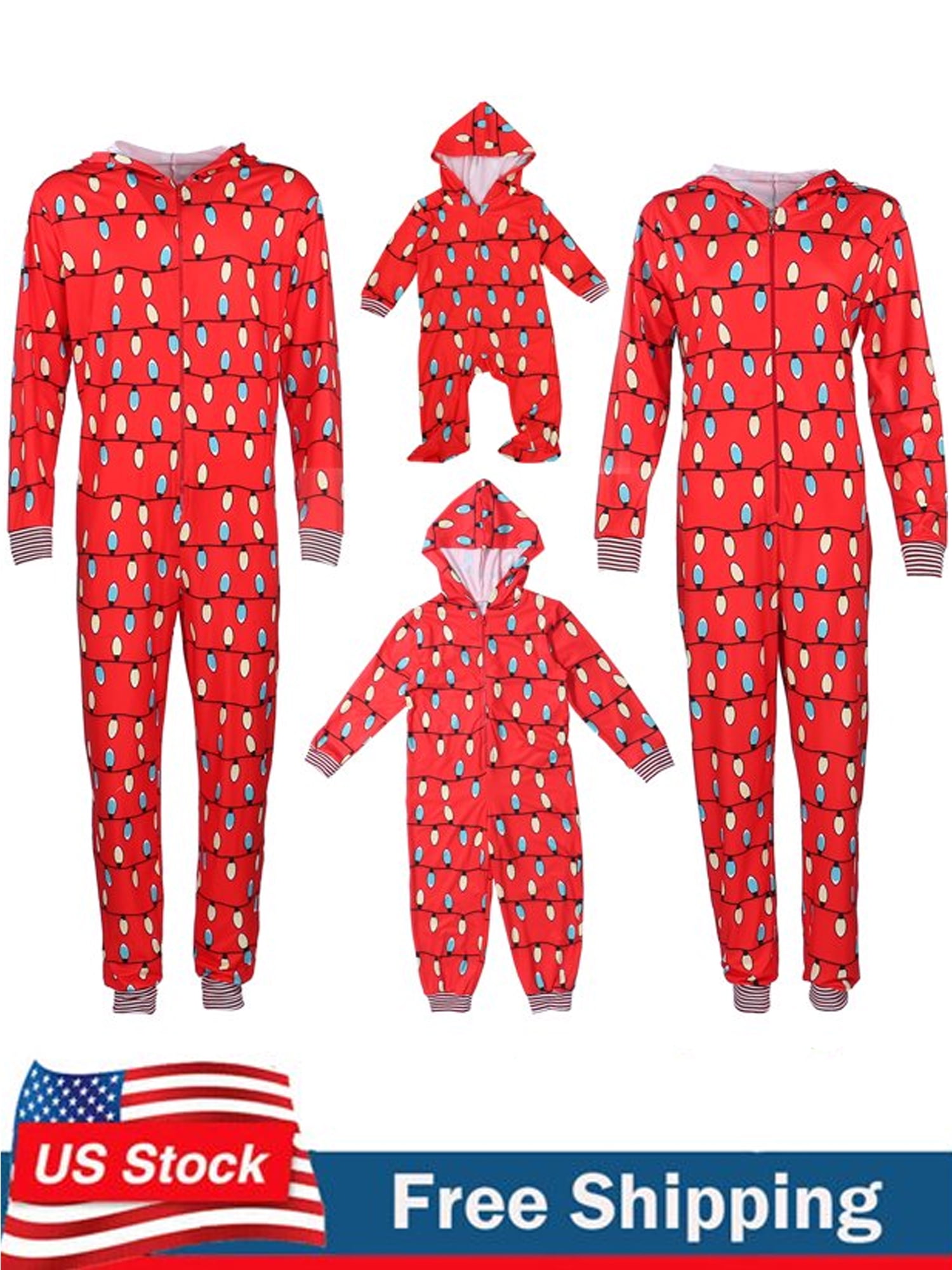 Cathery Christmas Family Matching String Lights Pajamas Set Women Kids
