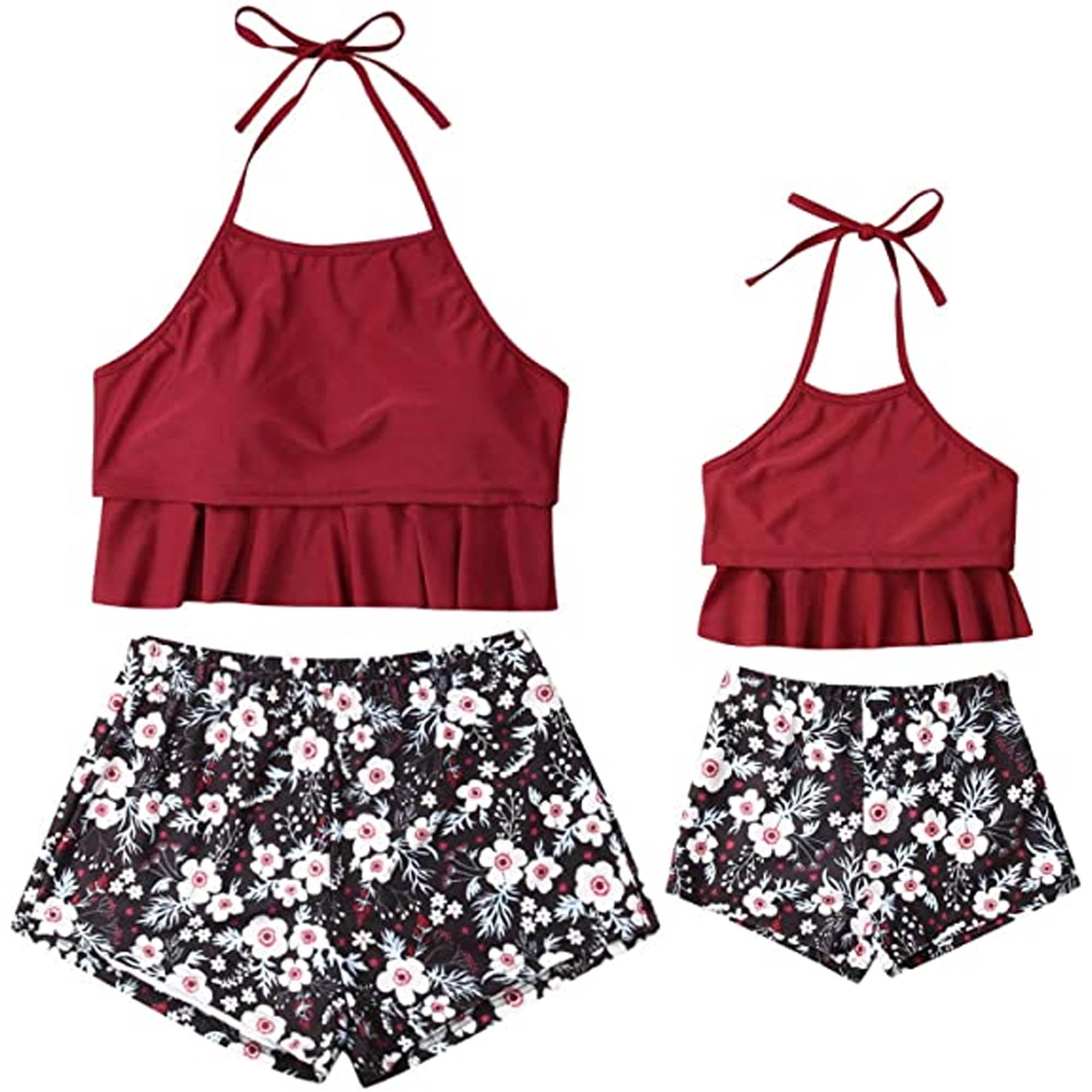 Cathery Family Matching Mother Girl Bikini Swimsuit Set Halter Floral