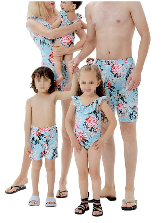 Cathery Family Swimsuits Matching Set Mommy and Me Matching Outfits Dad and Son Swim Trunks Swimwear Family Outfits