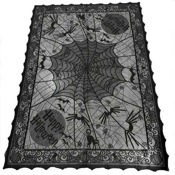 Cathery Halloween Tablecloth Scary Polyester Lace Spider Web Table Cover Gothic Rectangular Home Kitchen Party Table Decor