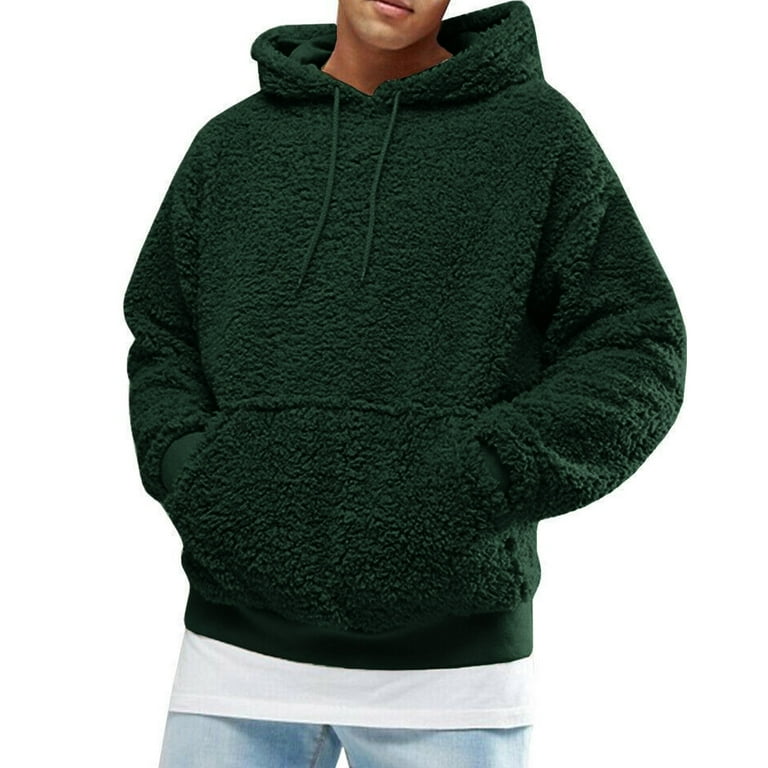 Cathery Men s Solid Color Fuzzy Fleece Hoodie Sweatshirt Oversized Drawstring Hoodie Outwear Pullover with Pockets Walmart