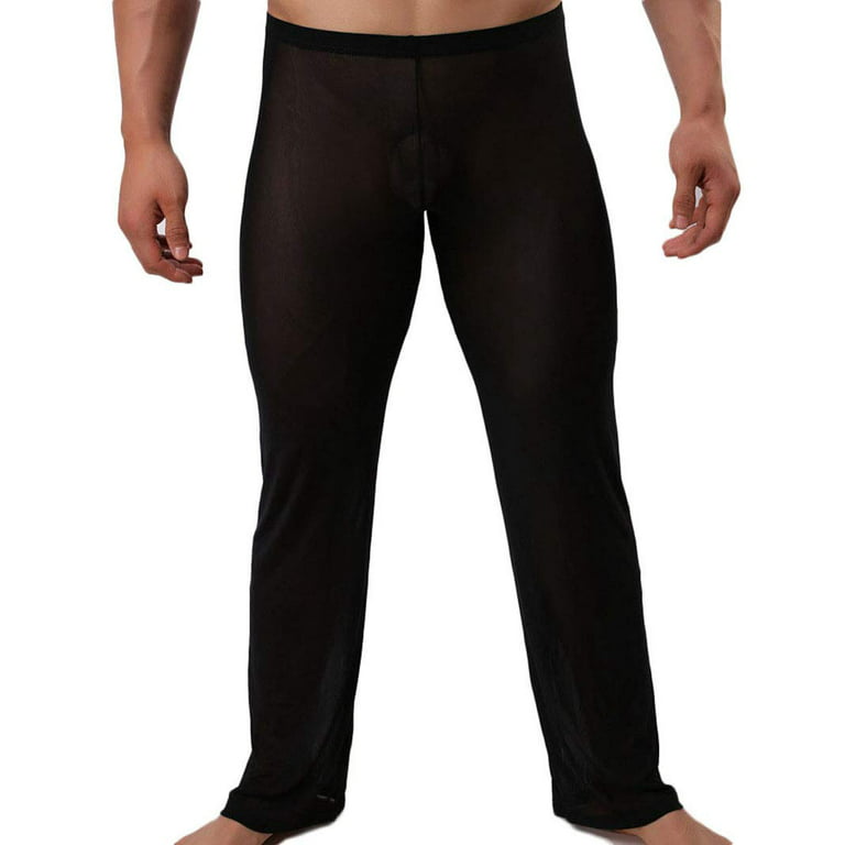 Cathery Mens Sheer Mesh Leggings Fitness Tight Long Sleep Pants Black