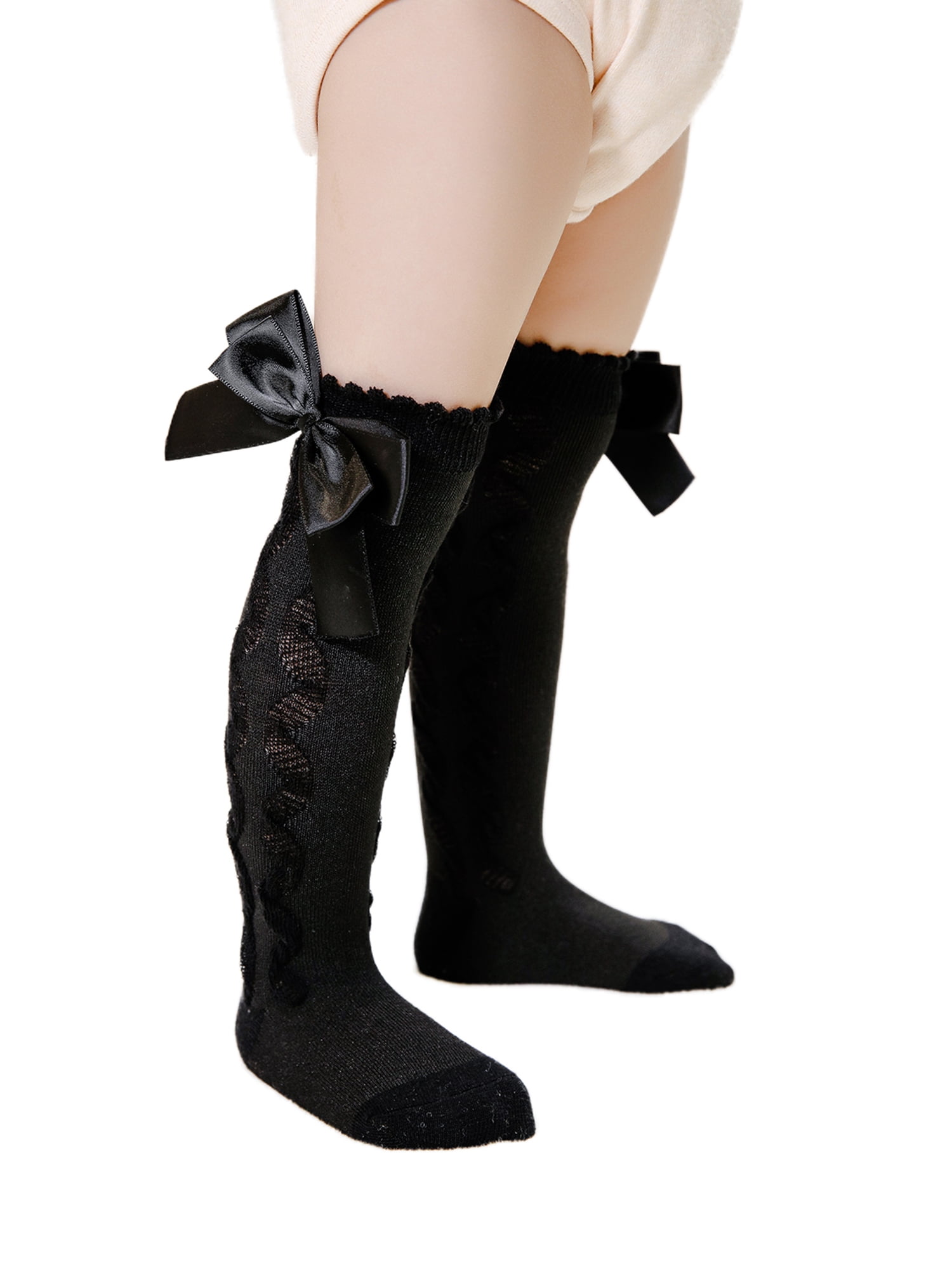 Cathery Toddler Baby Girls Knee High Socks Cute Ruffled Stockings Bow Knit Long Socks School Uniform
