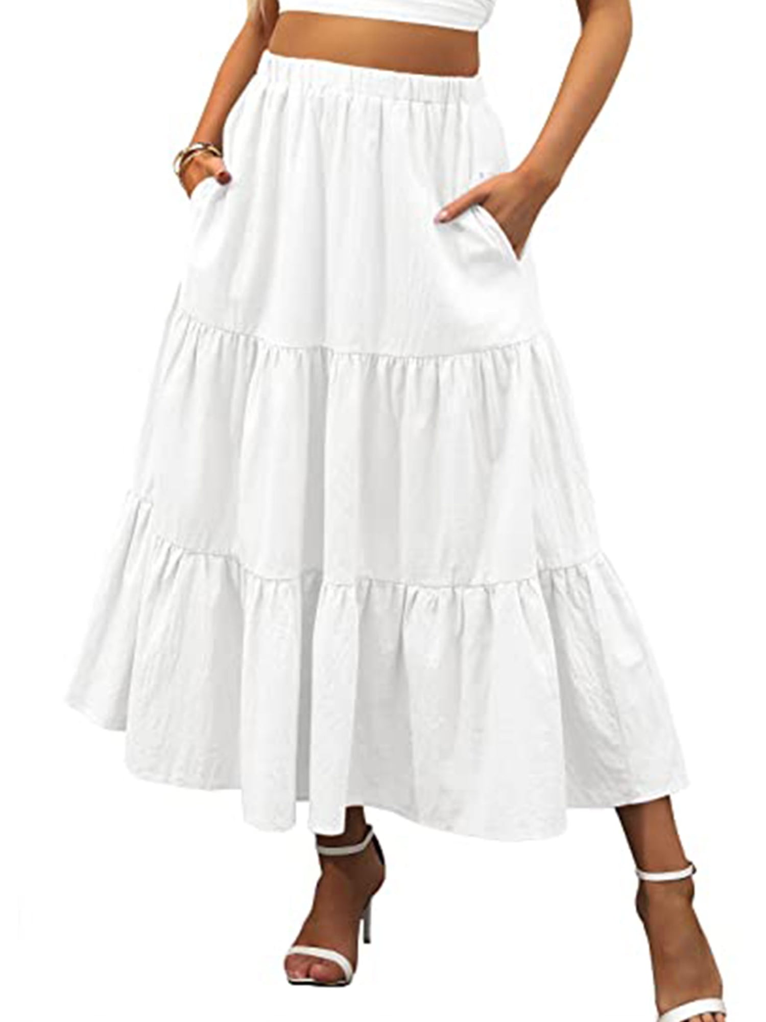 Cathery Women Boho Ruffle Maxi Skirt High Waisted Flowy Midi