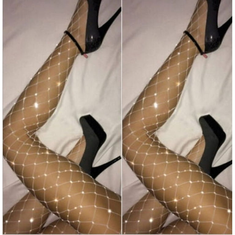 Hirigin Women Crystal Rhinestone Fishnet Net Mesh Sock Stocking Tights  Pantyhose 