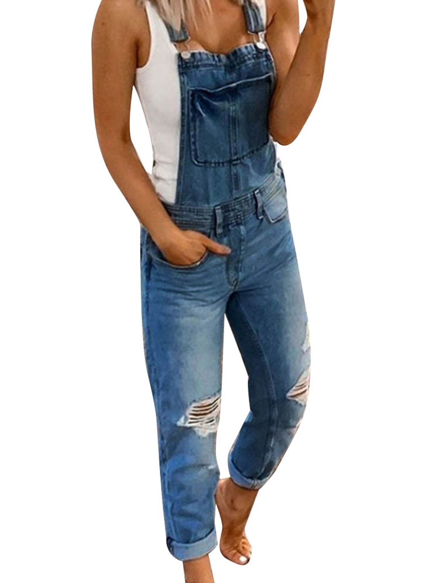Cathery Women Denim Overalls Dungarees Strappy Romper Ladies Jumpsuit