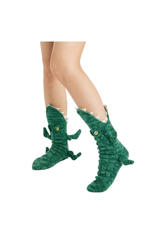 Women Funny Animal Socks Crochet Novelty Alligator Shark Floor Socks Christmas Creative 3D Knit Sock Gift