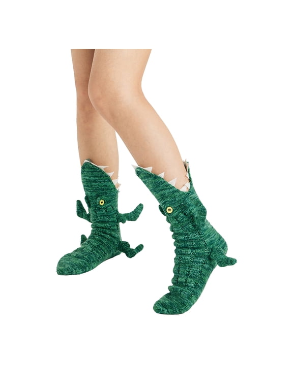 Women Funny Animal Socks Crochet Novelty Alligator Shark Floor Socks Christmas Creative 3D Knit Sock Gift