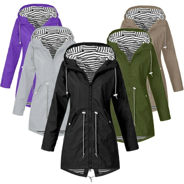 Cathery Women Ladies Raincoat Wind Waterproof Jacket Hooded Rain Mac Outdoor Poncho Coat