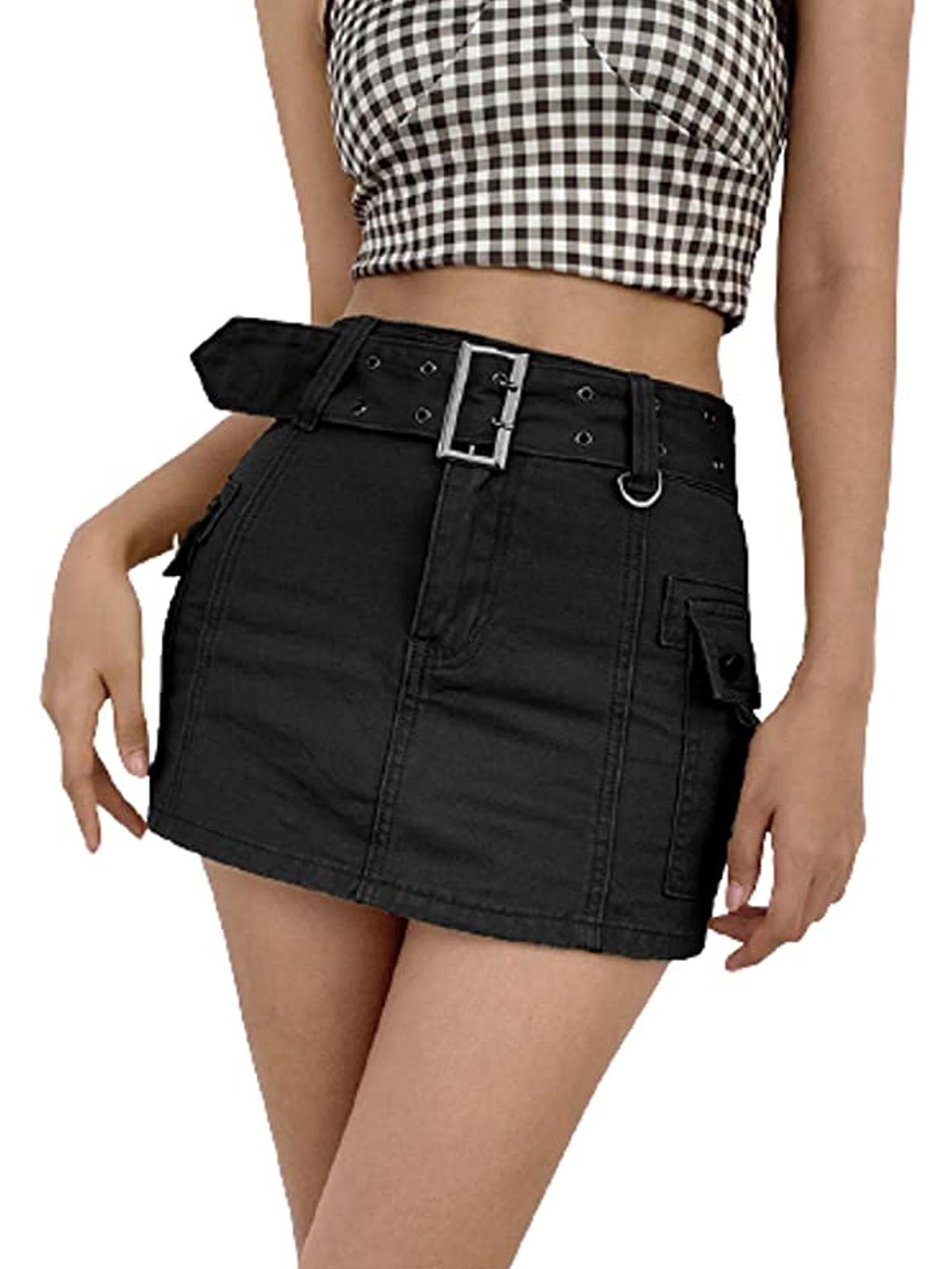 Cathery Women Sexy Short Jeans Skirts Y2K Low Waist Bodycon Mini Skirt with  Pockets Aesthetic Vintage Denim Skirt - Walmart.com