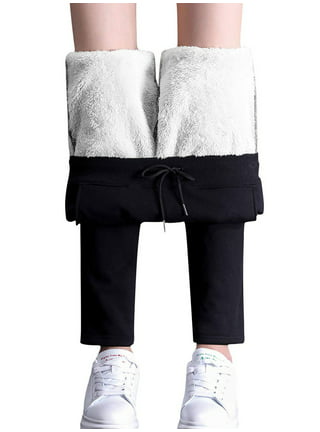 RQYYD Sherpa Lined Sweatpants for Women Winter Warm Fleece Lined Sweatpants  with Pockets Casual Heart Jogger Fleece Pants Pink L 