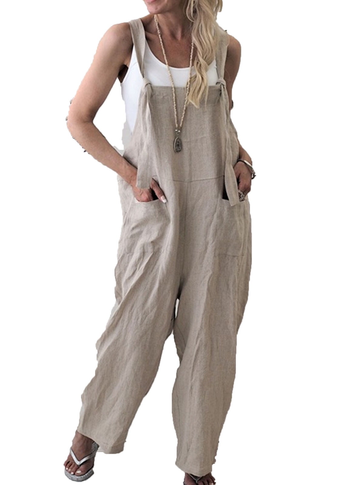 Cathery Women's Casual Loose Linen Cotton Jumpsuit Dungarees Playsuit