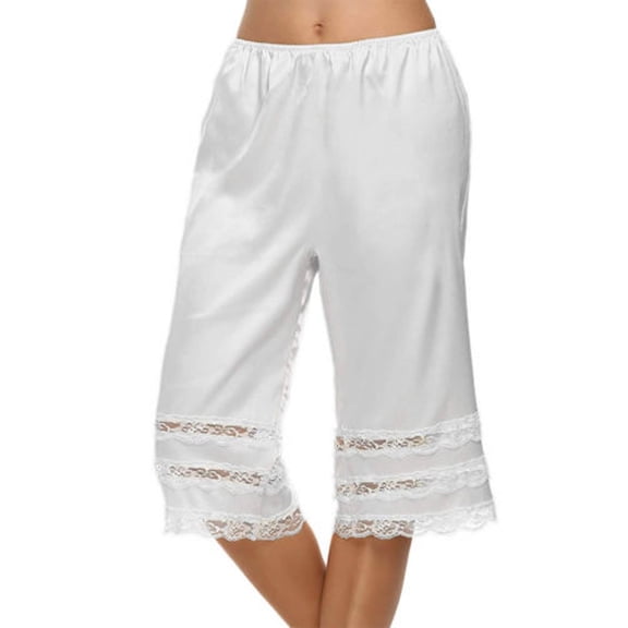 Cathery Women's Lace Trim Culotte Slip Snip-it Pettipants Bottom Split Skirt Bloomers Lingerie Satin Pant Slip