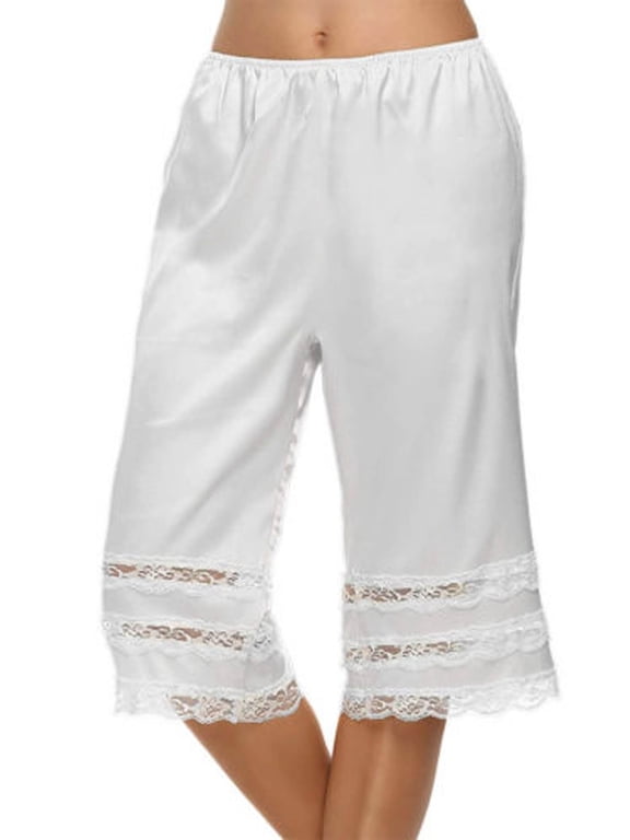 Women's Lace Trim Culotte Slip Snip-it Pettipants Bottom Split Skirt Bloomers Lingerie Satin Pant Slip