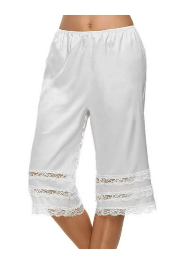 Women's Lace Trim Culotte Slip Snip-it Pettipants Bottom Split Skirt Bloomers Lingerie Satin Pant Slip