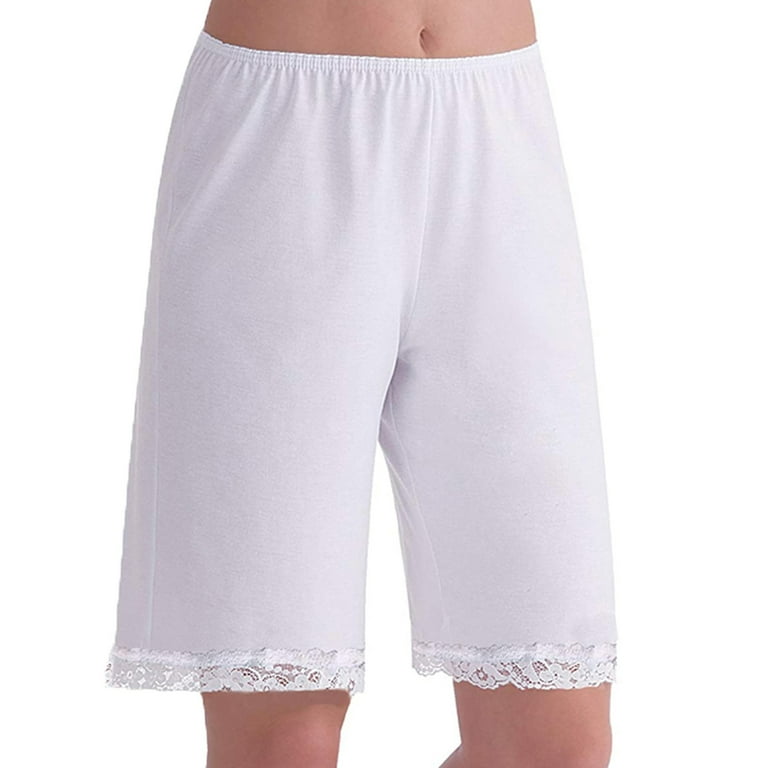 Cathery Women's Lace Trim Slips Solid Smooth Bloomer Pants Loose