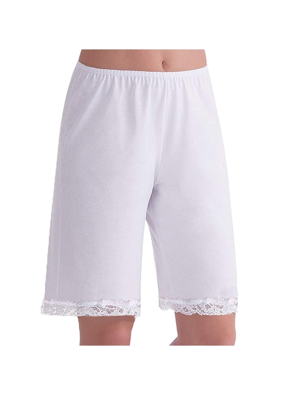 Women's Lace Trim Slips Solid Smooth Bloomer Pants Loose Above knee Pettipants Culotte Underwear Shorts