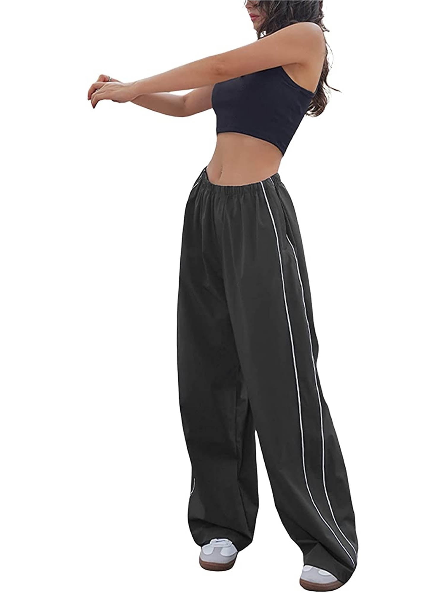 Allmloers Women Parachute Pants Y2K Track Pants Wide Leg Baggy Cargo Pants  Elastic Waist Lounge Sweatpants Jogger Streetwear : : Clothing