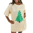 thumbnail image 1 of Cathery Women's Sequin Glitter Shirt Dress Christmas Tree Graphic 3/4 Sleeve Mini Dresses Party Club Loose Short Dress, 1 of 6