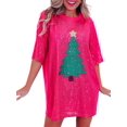 thumbnail image 1 of Cathery Women's Sequin Glitter Shirt Dress Christmas Tree Graphic 3/4 Sleeve Mini Dresses Party Club Loose Short Dress, 1 of 7