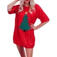 thumbnail image 1 of Cathery Women's Sequin Glitter Shirt Dress Christmas Tree Graphic 3/4 Sleeve Mini Dresses Party Club Loose Short Dress, 1 of 7