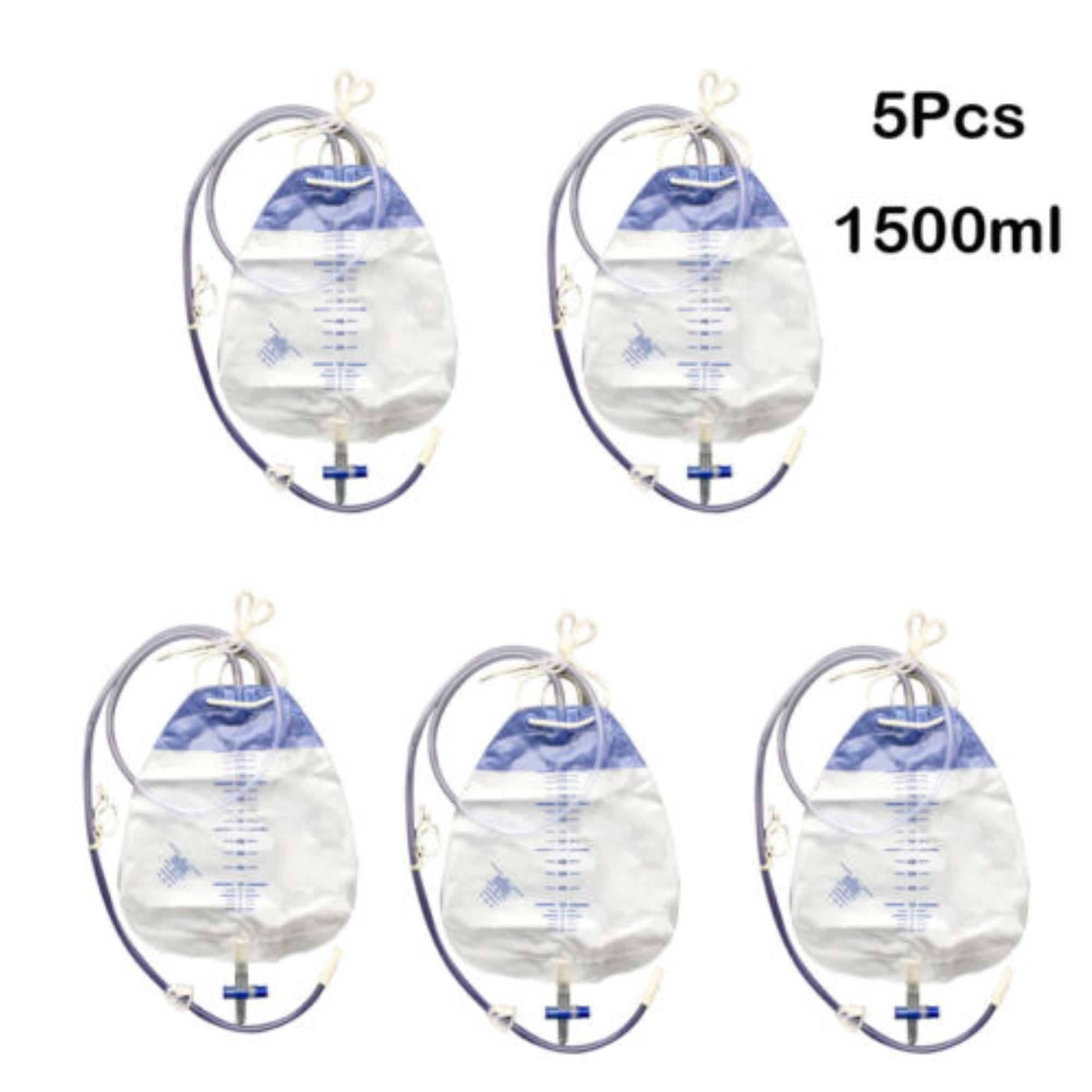 Catheter Collection Set - 5 Pack of Disposable Drainage Bags for Safe Urinary Care - 1500ml Capacity, Non-Toxic PVC Material - Ideal for Home Use