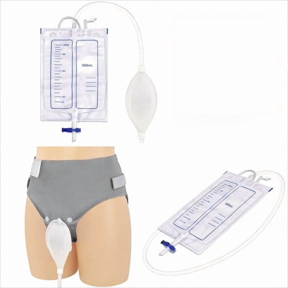 Catheter for Women, Urine Collection System, Reusable Portable Silicone Urinal with 2 Bags (1000ml & 2000ml), 1.2M Tube, and Adjustable Breathable Pants (Women)