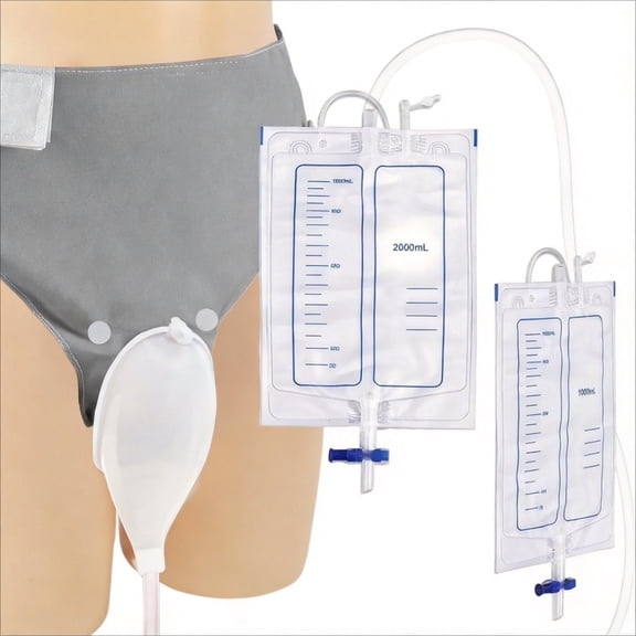 Catheter for Women, Urine Collection System, Reusable Portable Silicone Urinal with 2 Bags (1000ml & 2000ml), 1.2M Tube, and Adjustable Breathable Pants (Women)