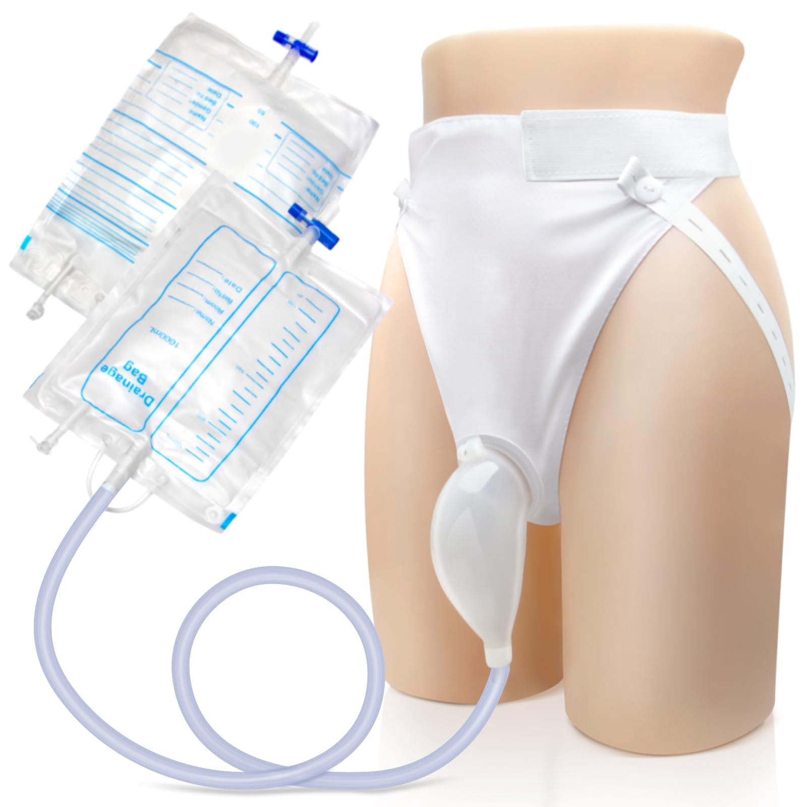 Catheter for Men, Urine Collection Bag for Elderly Men Male Age 80, Reusable Portable Silicone Urinal with 2 Bags
