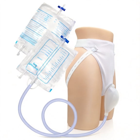Catheter for Men, Urine Collection Bag for Elderly Men Male Age 80, Reusable Portable Silicone Urinal with 2 Bags