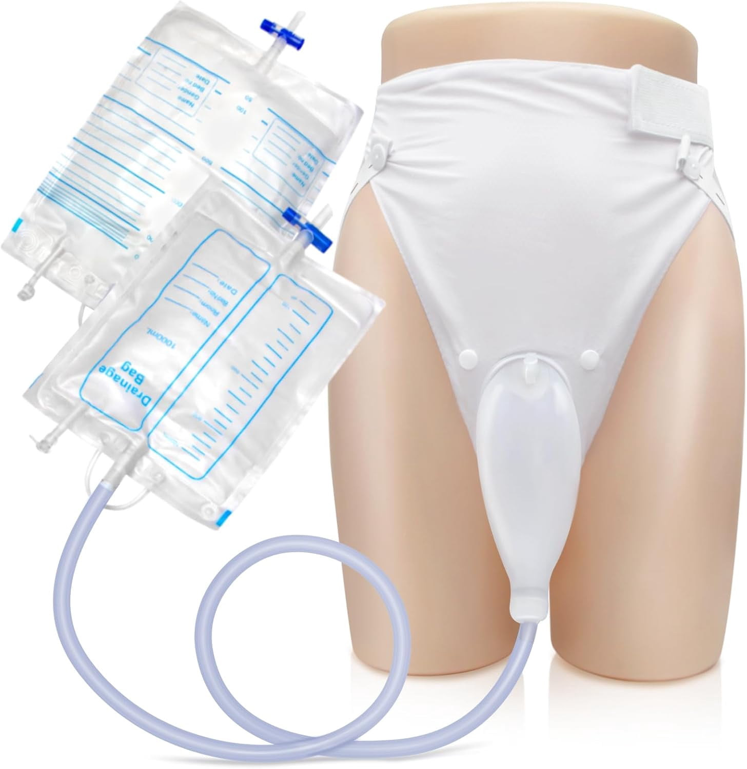 Catheter for Men, Urine Collection Bag for Elderly Men Male Age 80, Reusable Portable Silicone Urinal with 2 Bags