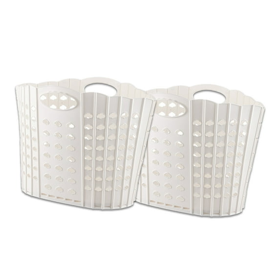 Cathoe 2pcs Foldable Plastic Laundry Baskets with Handles Laundry Hamper for Bathroom