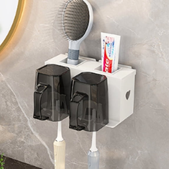 Cathoe Multi-functional Bathroom Wall-mounted Toothbrush Cup Holder With Cup,WHITE