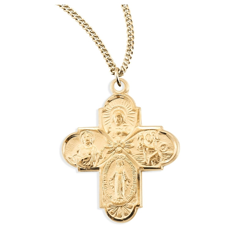 Miraculous Medal Four Way Cross Necklace Catholic 4-Way Medal