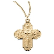 Catholic 4-Way Medal Cross Cruciform Pendant with Miraculous Medal, St. Joseph, St. Christopher and Sacred Heart, Made in USA