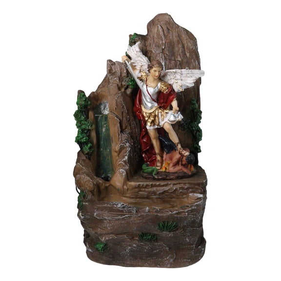 Catholic Archangel Saint Michael Our Protector Water Fall Fountain Statue 16"H