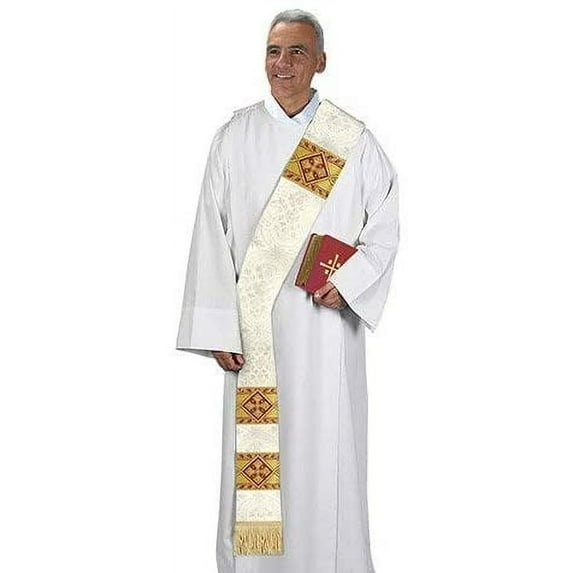 "Catholic Avignon Collection Deacon Stole (Ivory) 5"" W x 110"" L + 2"" Fringe"