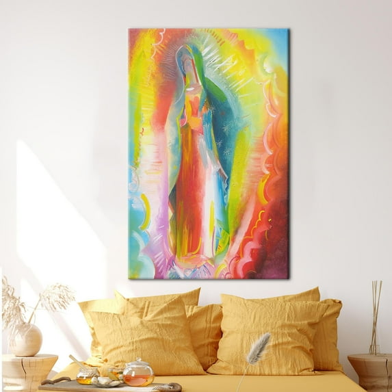 Catholic Canvas Art, Colorful Printed Canvas, Modern Poster, Our Lady Of Guadalupe Painting, The Virgin Of Guadalupe Art, Abstract Art Canvas, Canvas Wall Decor - White Framed