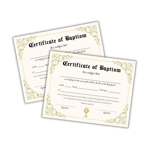 Catholic Certificate of Baptism 6pk on Linen 8.5x11 Sacrament Keepsake Rite First Communion Graduation from Confirmation Eucharist Priest