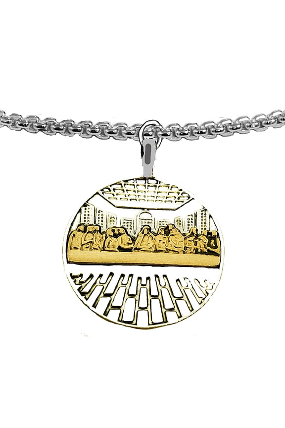 Catholic, Christian, Last Supper 14KT Gold And Silvertone Finish , On A Beautiful Adjustable Silvertone Box Chain. The Perfect Gift! 2023 The Detail Is Much Much Better In Person Than On The Web.