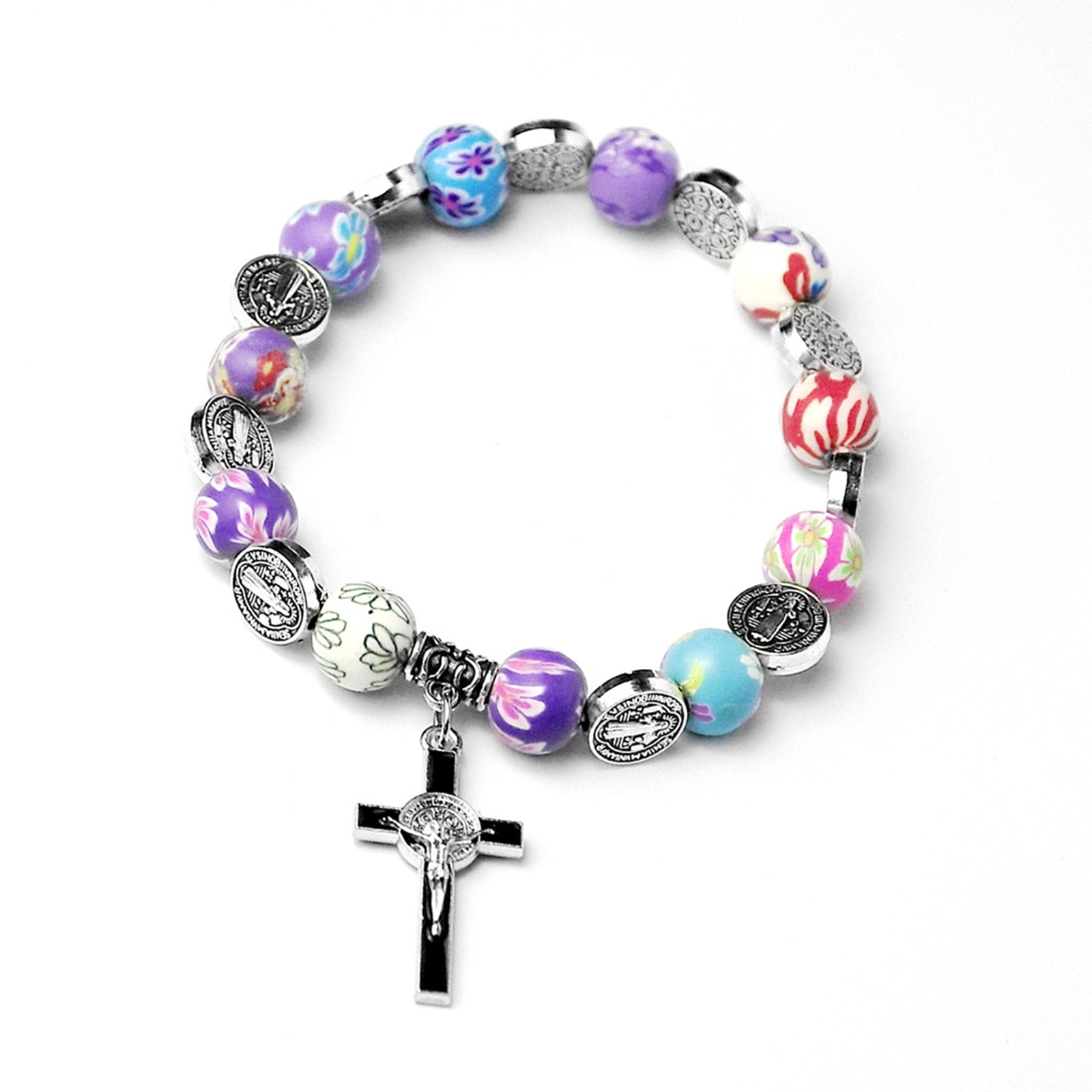 Catholic Cross Rosary Bracelet with Colorful Crystal Philippines