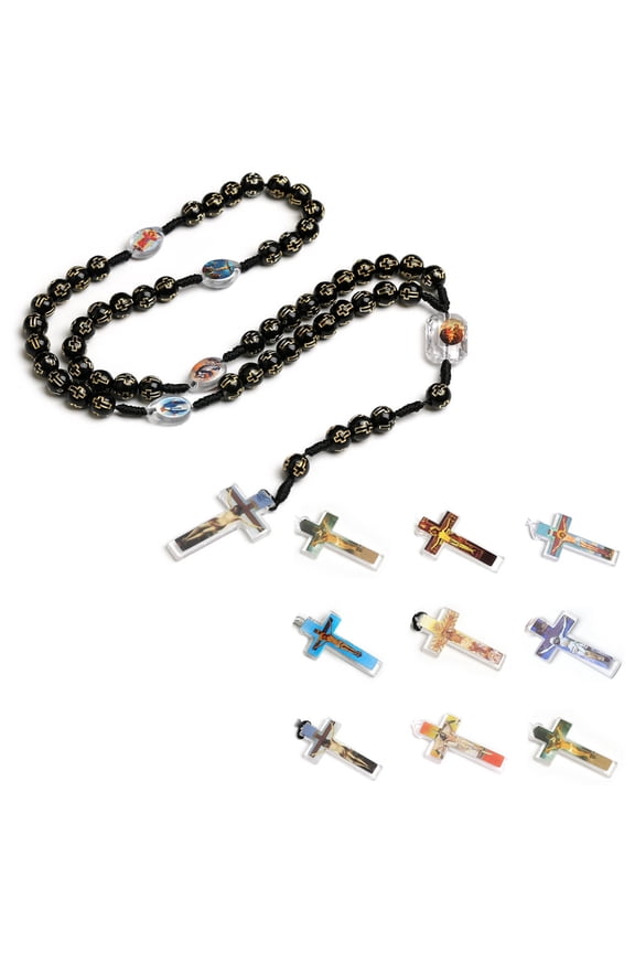 Catholic Cross Rosary Necklace Handmade Crucifix Plastic Beaded Necklace