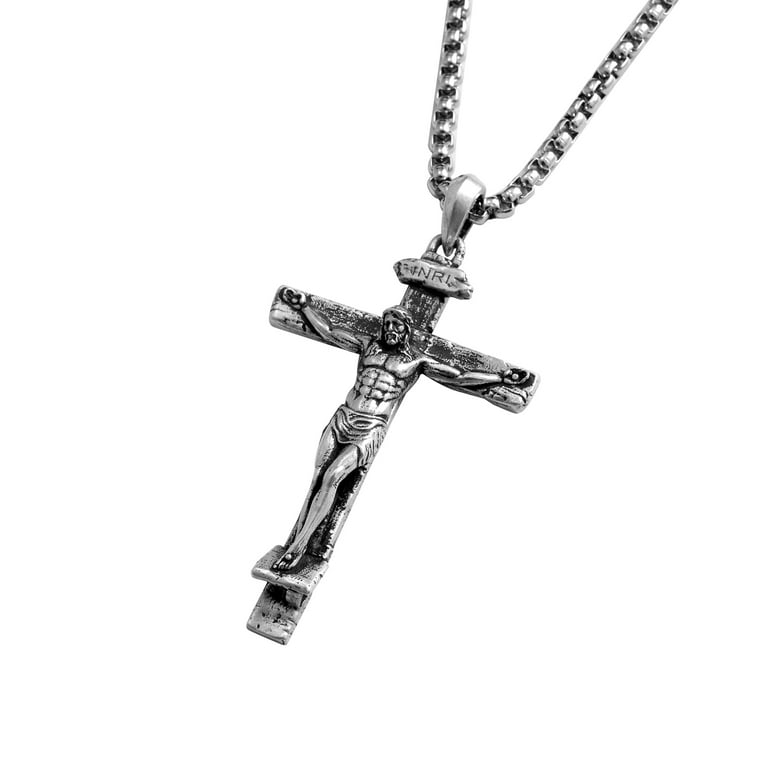 Catholic Crucifix 925 Sterling Silver Jesus Cross Necklace Men's