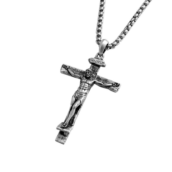 Catholic Crucifix 925 Sterling Silver Jesus Cross Necklace Men's Cross Necklace Christ Cross Jewelry Pendant Titanium Steel Jewelry Religious Gift